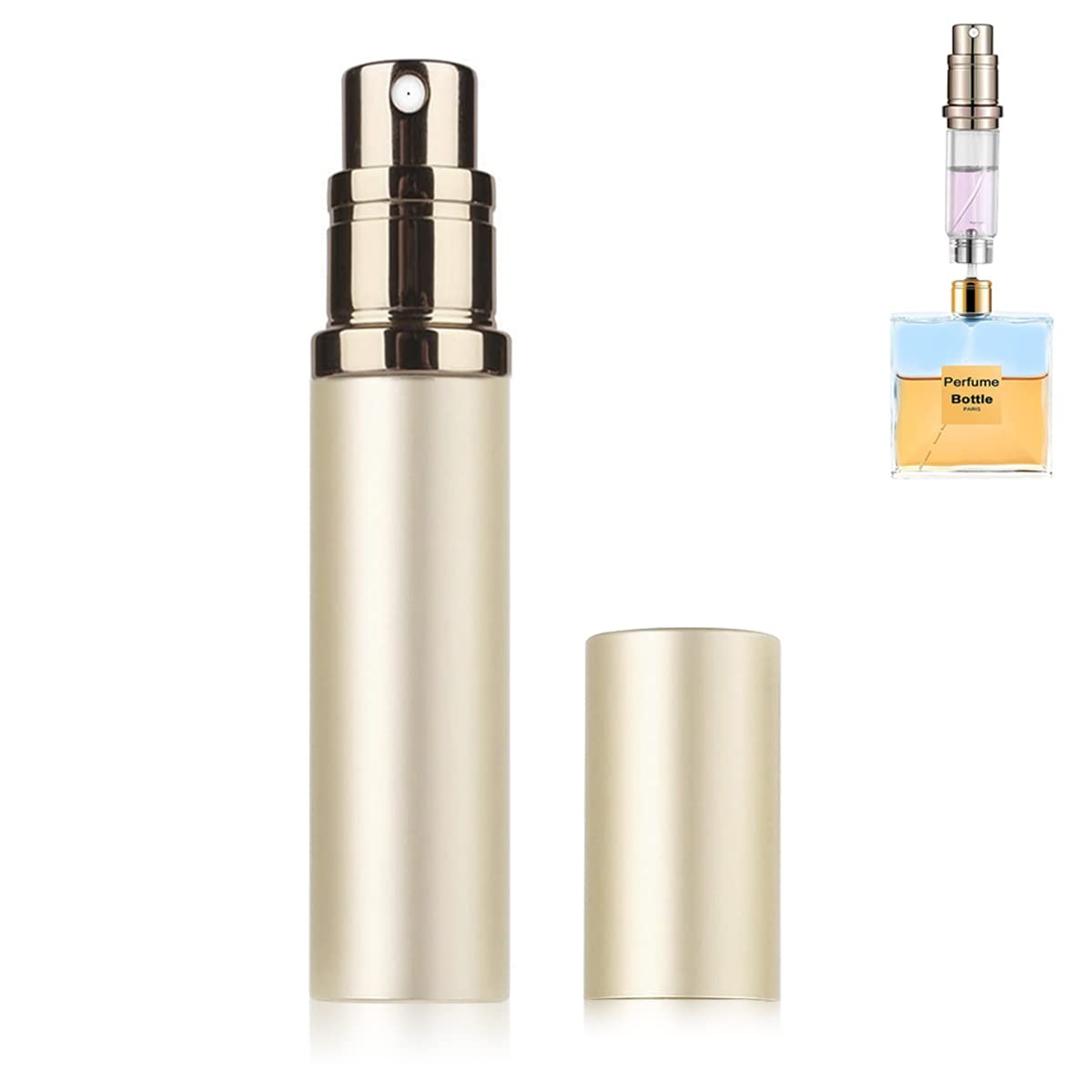 MAYCREATE 5ml Mini Travel Perfume Refill Bottle Atomiser, Upgraded Leakproof Refillable Perfume Bottle, Matte Metal Empty Perfume Spray Bottle Scent Pump Case for Women Men (Gold) MAYCREATE 5ml Mini Travel Perfume Refill Bottle Atomiser, Upgraded Leakproof Refillable Perfume Bottle, Matte Metal Empty Perfume Spray Bottle Scent Pump Case for Women Men (Gold)